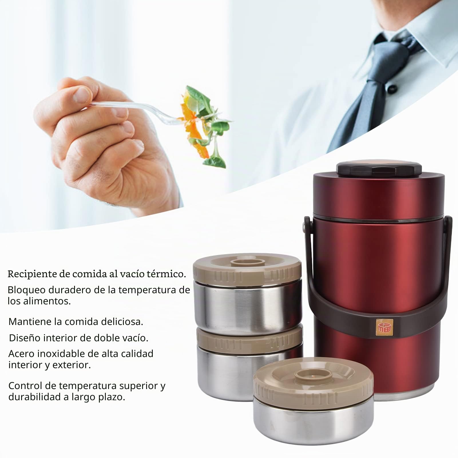 Termos Para Comida Caliente 2.3L al vacío de acero inoxidable 304 con 3 capas aisladas, 24 horas para evitar fugas, para el trabajo, viajes, color dorado