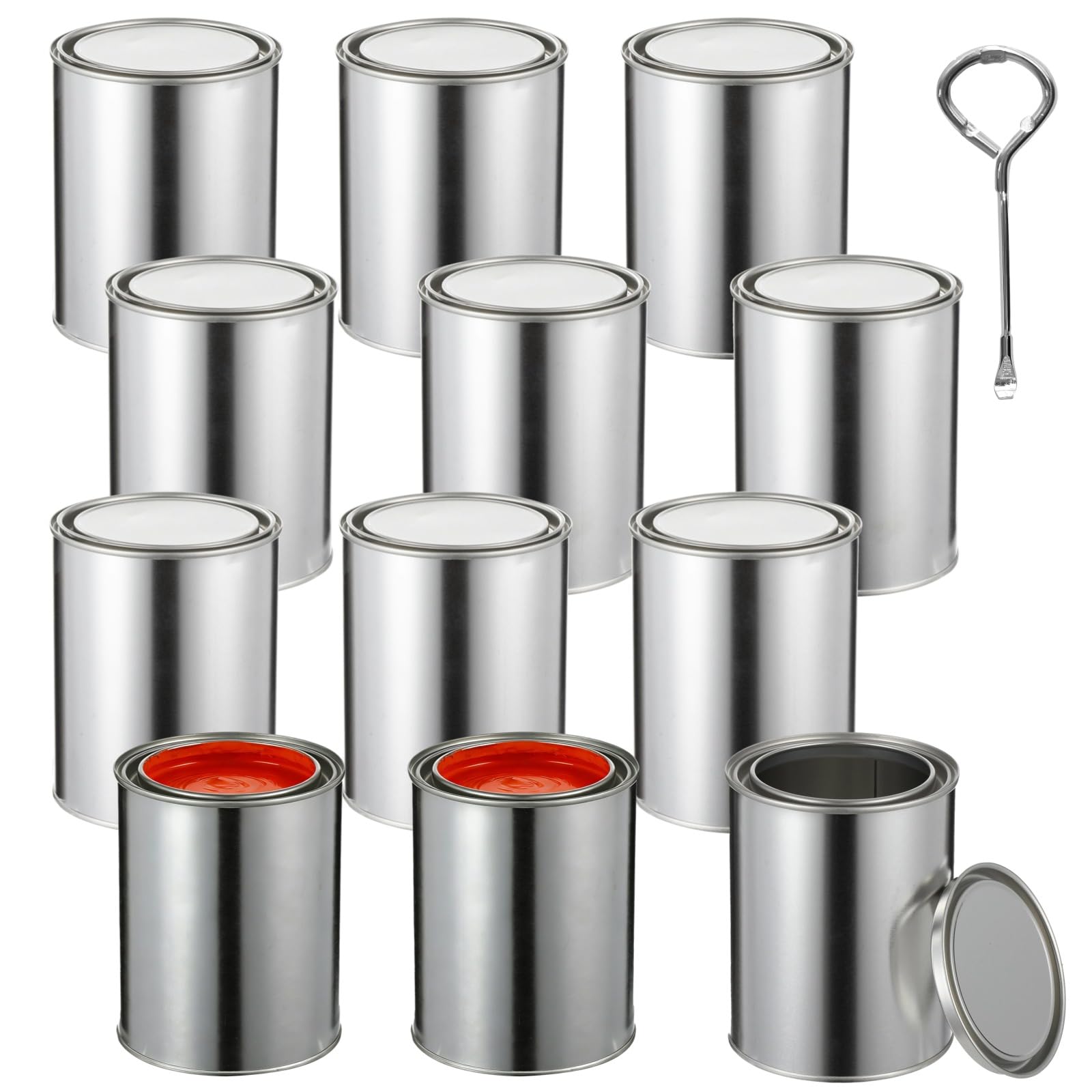 12 latas de pintura vacías con tapas y abrelatas, recipientes de almacenamiento de pintura de metal de hojalata de 1 cuarto de galón para pinturas a base de aceite, manualidades, mezcla de bricolaje