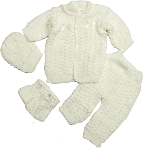 Conjunto de ganchillo de 4 piezas de invierno cálido unisex para recién nacido, a la moda