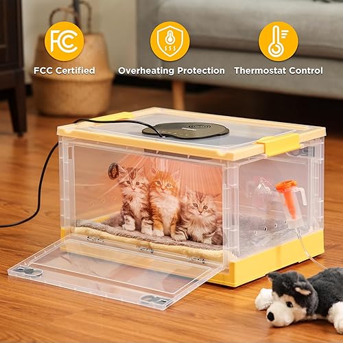 Miniatura 7 de TURBRO Incubadora de mascotas de 55 L, control de temperatura de precisión para el cuidado de cachorros y gatitos, con velocidad de ventilador