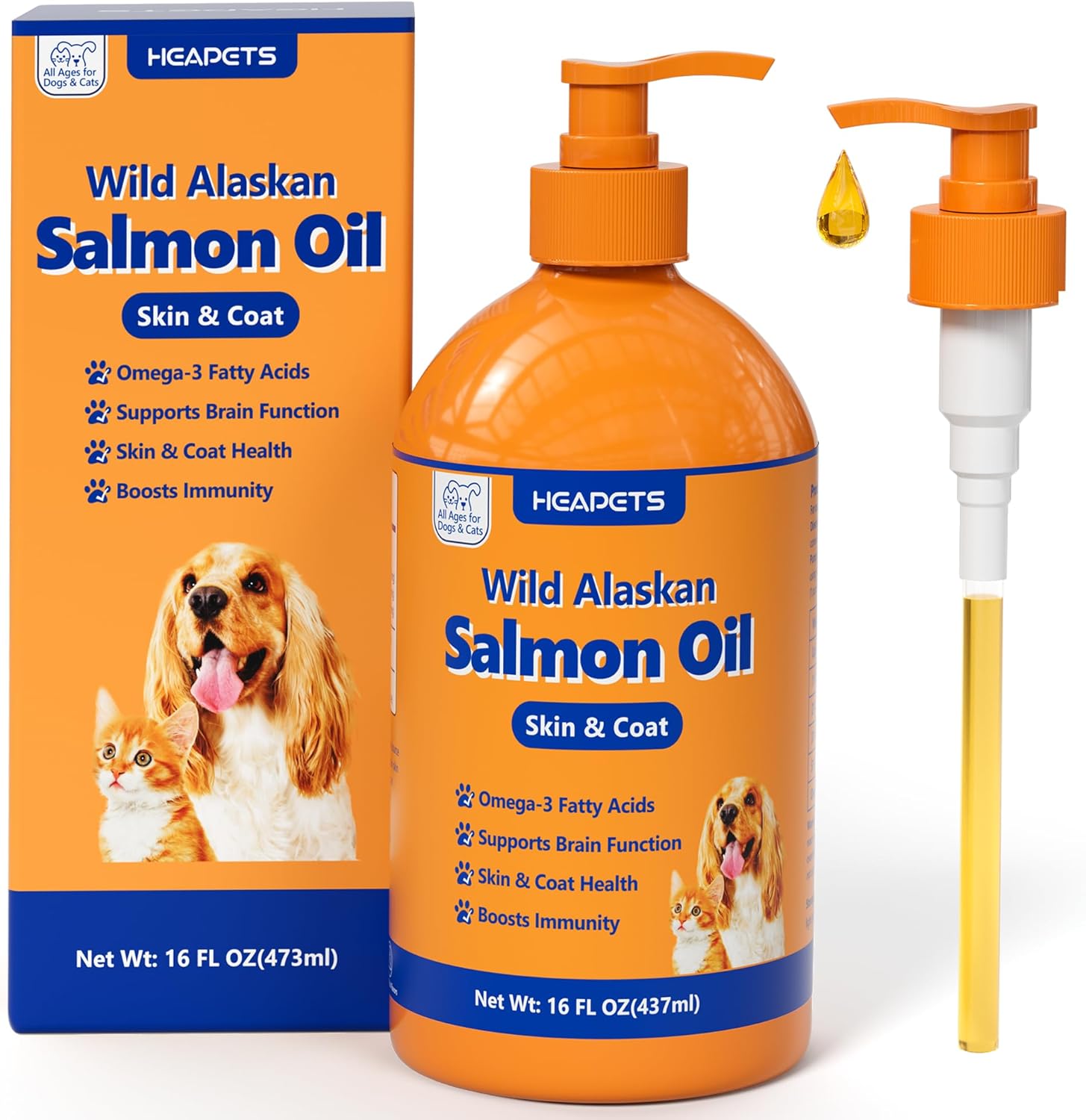 Wild Alaskan Salmon Oil for Dogs & Cats (16oz), Fish Oil Omega 3 Supplements with EPA & DHA for Skin & Coat, Immune, Brain, Joint and Heart Health, Dog & Cat Fish Oil Supplements with Pump Wild Alaskan Salmon Oil for Dogs & Cats (16oz), Fish Oil Omega 3 Supplements with EPA & DHA for Skin & Coat, Immune, Brain, Joint and Heart Health, Dog & Cat Fish Oil Supplements with Pump