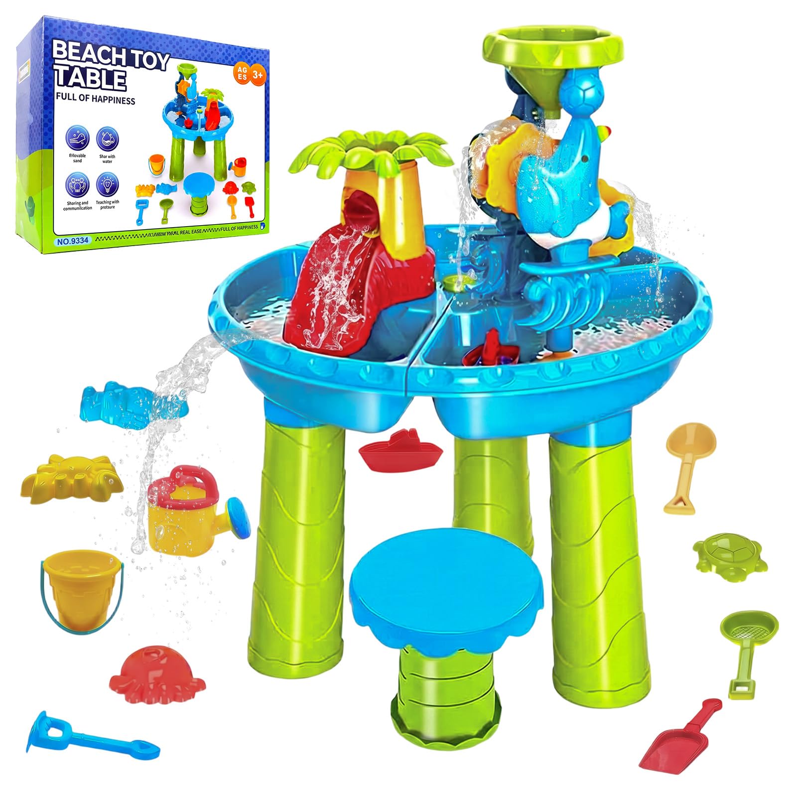 13 Pcs Sand and Water Table for Toddlers, Water Table for Children Outdoor Toy Sink Running Water Stool Waterfall Sensory Playset Summer Toys Backyard Beach Play Table Garden Toys for Toddlers Age 3-5