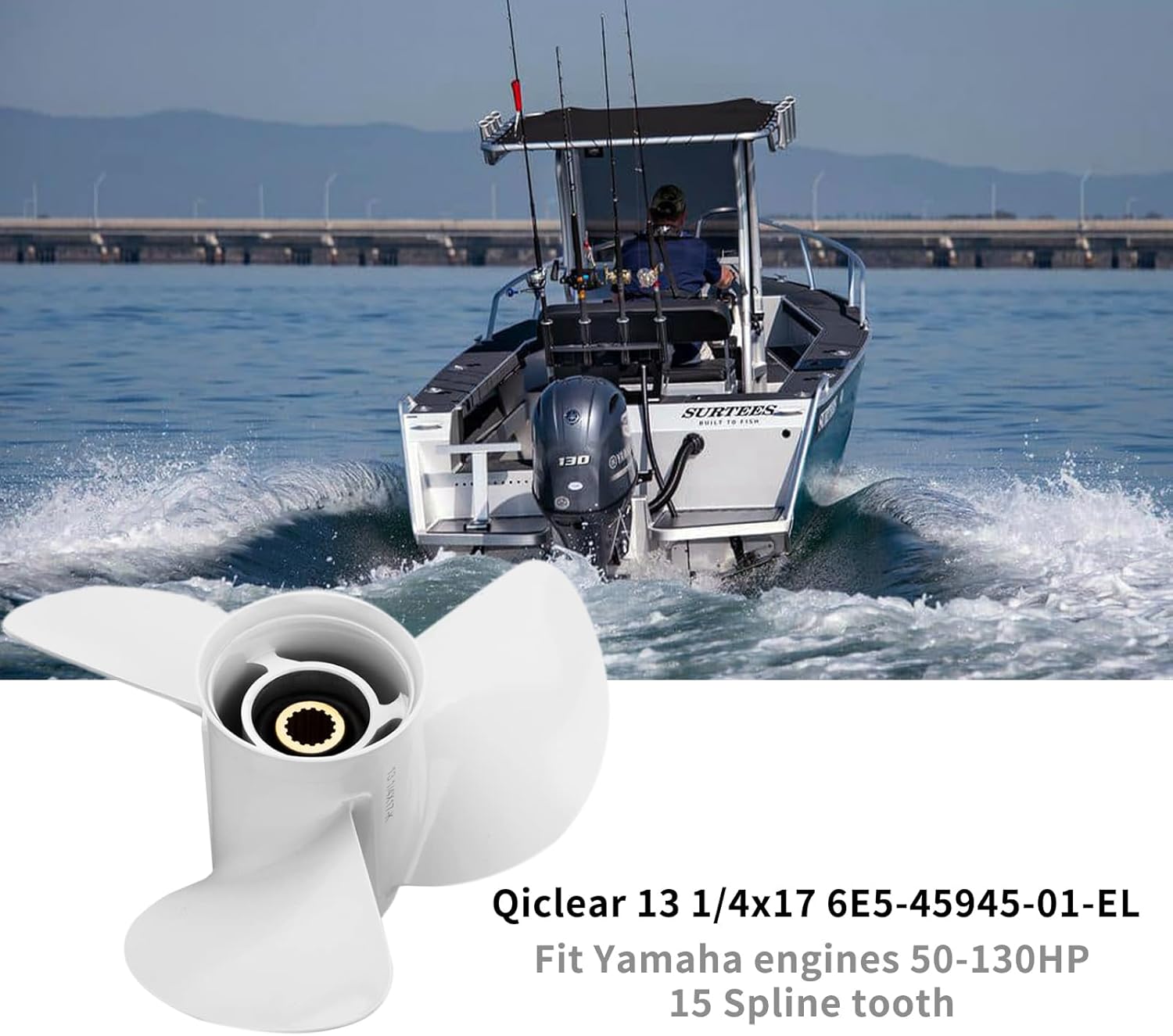 OEM Upgrade Aluminum Outboard Moto Boat Propeller fit Yamaha Engines 60-115 HP, 13.25x17p,13.5x15p,13x19p,13x17p-4B 15 Spline Tooth