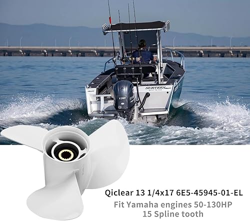 Miniatura 3 de Qiclear Marine 13 14 x 17-K  6E5-45945-01-EL Hélice fuera de borda de aluminio mejorado para motores Yamaha 60-130HP, 15 dientes estriados