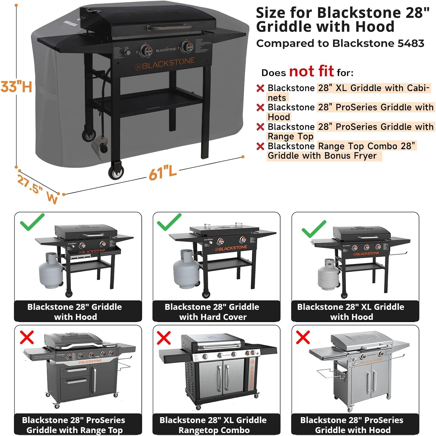 Griddle Cover for Blackstone 28 inch Griddle with Hood 5483[2026 Upgraded 800D Heavy Duty] Waterproof & Durable Flat Top Grill Cover,Windproof Grill Cover for Blackstone 2 Burner Grill with Air Vent
