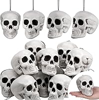 Vista 9 de Lenwen 24 piezas de adorno colgante de calavera de Navidad de terror, decoración de plástico mini cabeza de calavera de Halloween, decoración