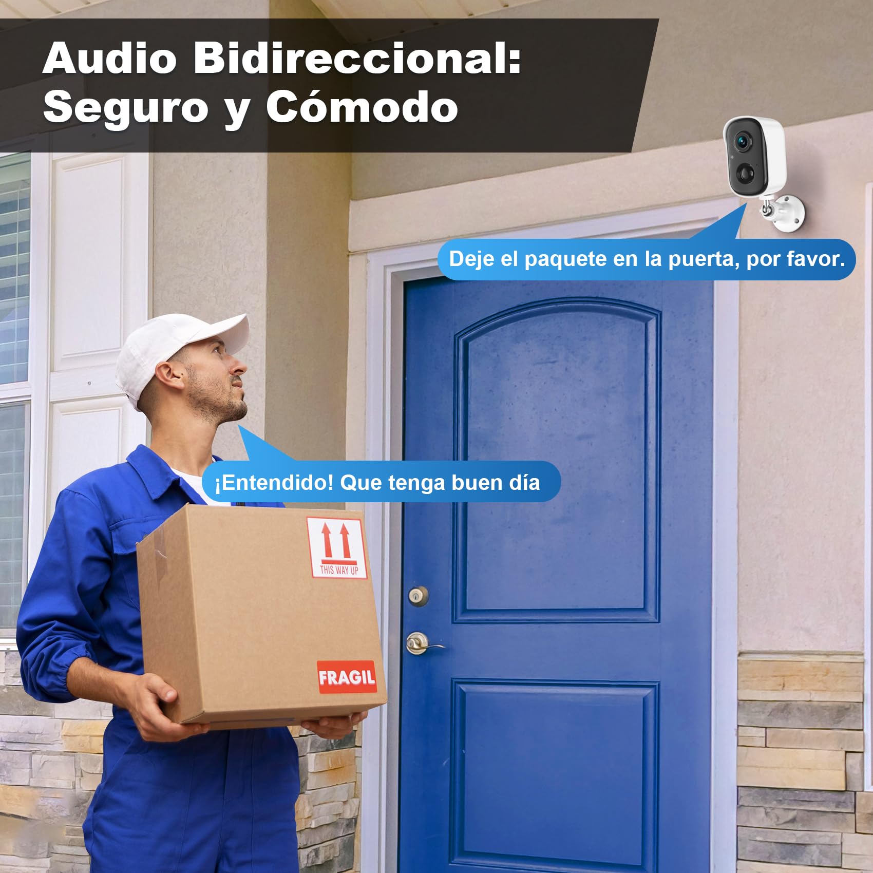 Cámara de Vigilancia Exterior/Interior WiFi - 2K HD, Visión Nocturna, con Batería, Detección de Personas/Vehiculos/Mascotas, Alarma con Luz y Sonido, IP65, Compatible con MicroSD 128GB y Cloud