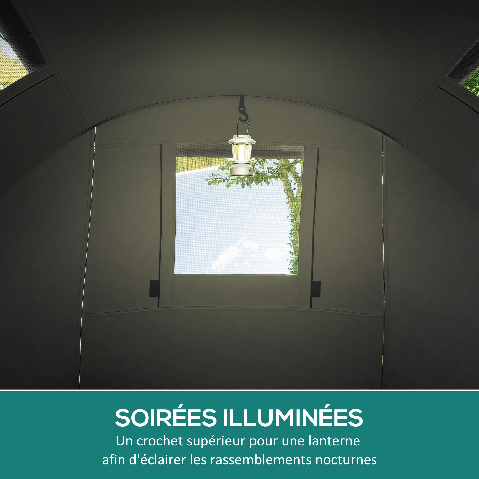 Outsunny Tente de Camping pour 3-4 Personnes, Tente familiale avec 1 Salon et 1 Chambre, imperméable, Facile à Transporter avec Sac, 470 x 220 x 150 cm, Gris