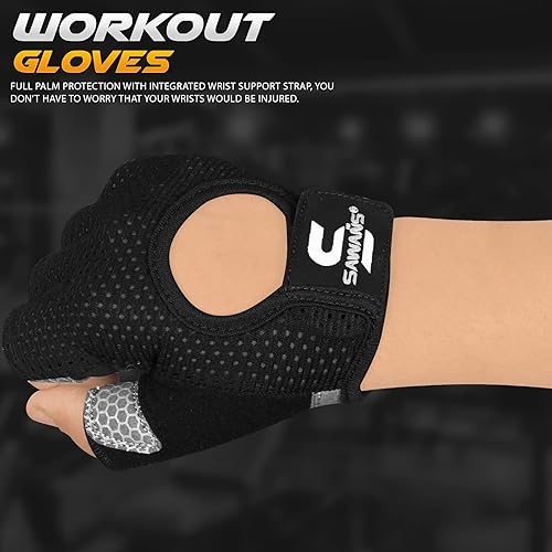 Miniatura 7 de SAWANS Guantes de entrenamiento para hombres y mujeres, guantes de levantamiento de pesas, gimnasio, fitness, ejercicio, ciclismo, dominadas,