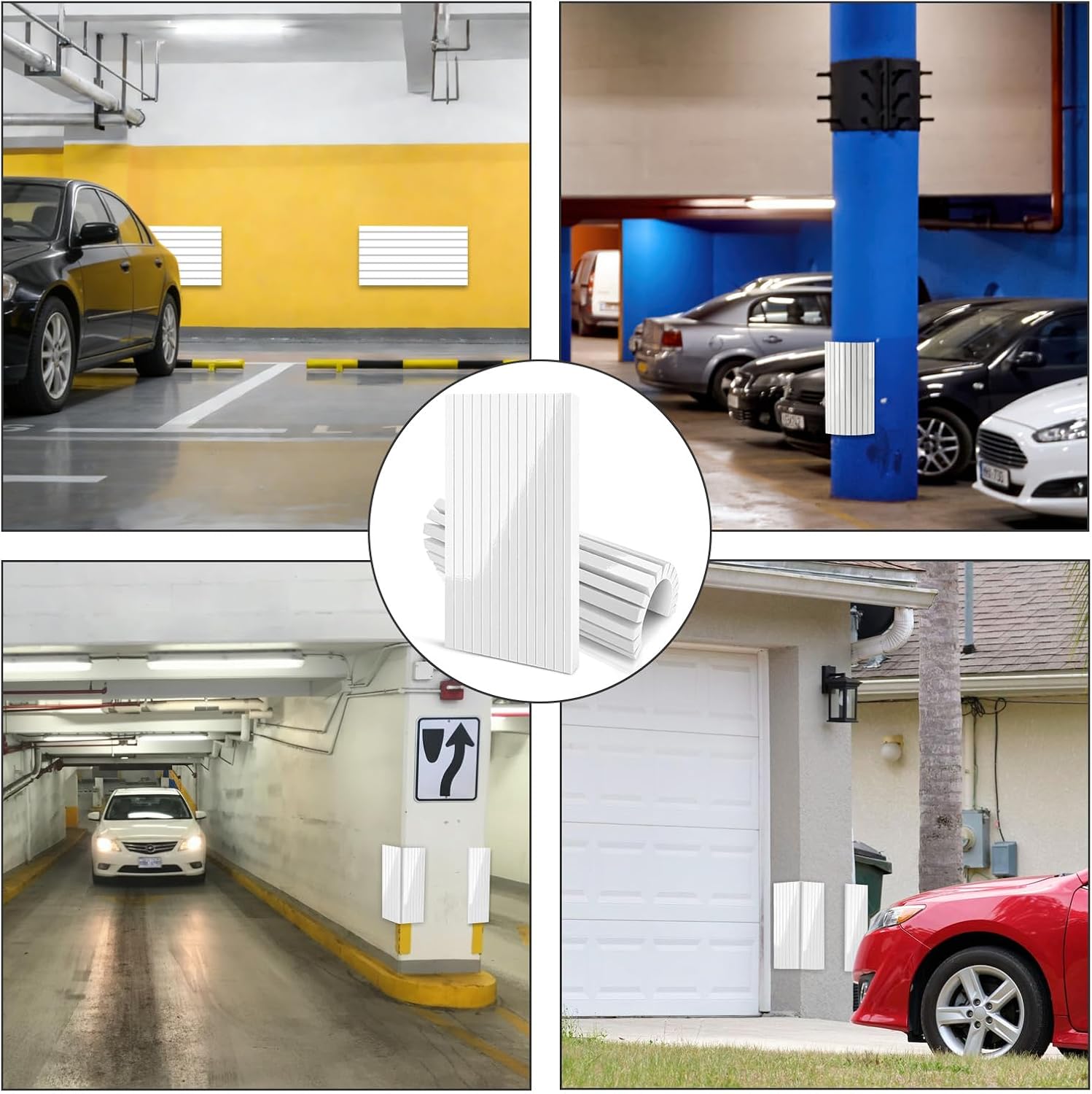 Garage Wall Protector Foam, Wall Column Corner Guard for Parking Garages, Car Door Bumper Protector Reflective Walls Edge Protector Garage Pole Protector Padding for Parking Lot (2, White)