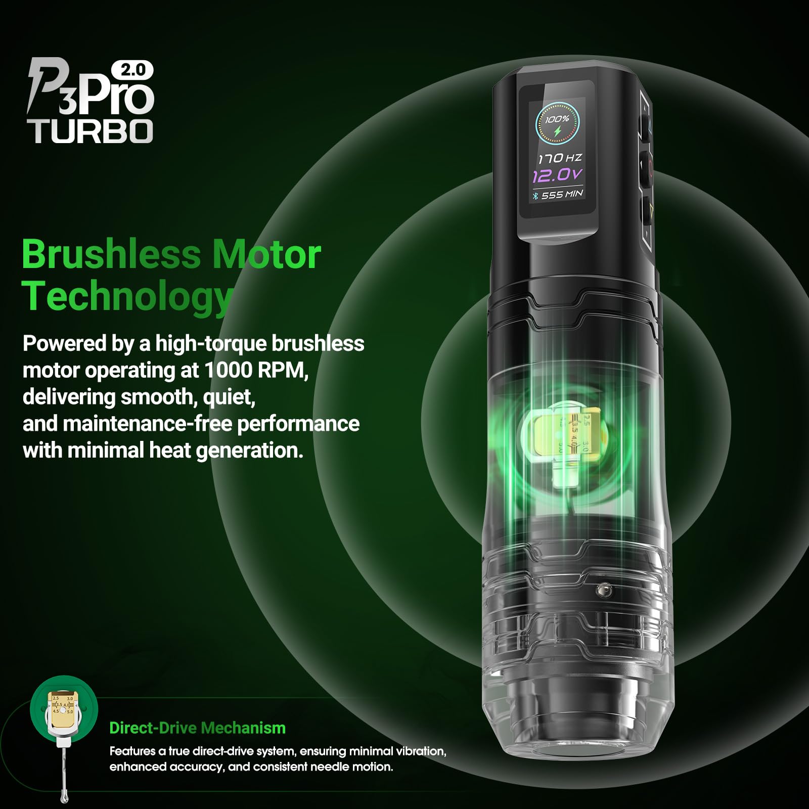 EZ P3 Pro Turbo Tattoo Gun - 6 Strokes 2.5-5.0mm Direct Drive