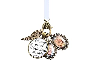 Wedding Bouquet Photo Charms Bridal Memorial Photo Angel Wing You as I...