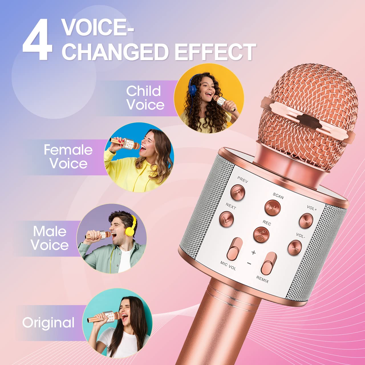 GeschenPark Microfono Bambino, Microfono Karaoke Bluetooth Senza Fili per Android/iPhone/iPad/Sony/PC - Giocattoli Giochi Bambina 4-12 Anni Regali di Natale Bambino