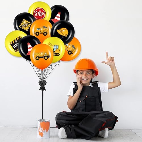 Miniatura 5 de Zomiboo 45 globos de construcción, decoraciones de fiesta de cumpleaños de camión de 12 pulgadas para niños, camión volquete de ducha, fiesta de