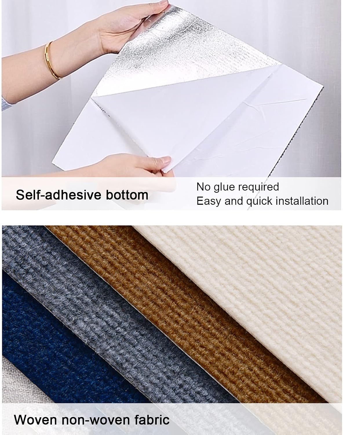 10pcs Carpet Tiles, Self Adhesive Squares Carpet, Non-Slip Commercial Carpet Floor Tiles, Residential Splicing Carpet Tile, Peel and Stick, Easy DIY Installation, Black, 30x30cm
