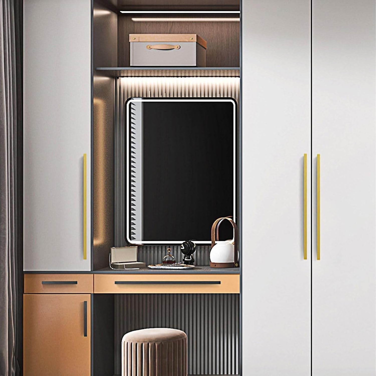 Griffstange für Schrank und Möbel, 2er-Set Aluminium-Griffleiste matt eloxiert, Küchengriffe mit Lochabstand 96 mm/3,8 Zoll, Vollmaterial Gesamtlänge 115-1000 m, Gold, Hole Centers：768mm/30.2in
