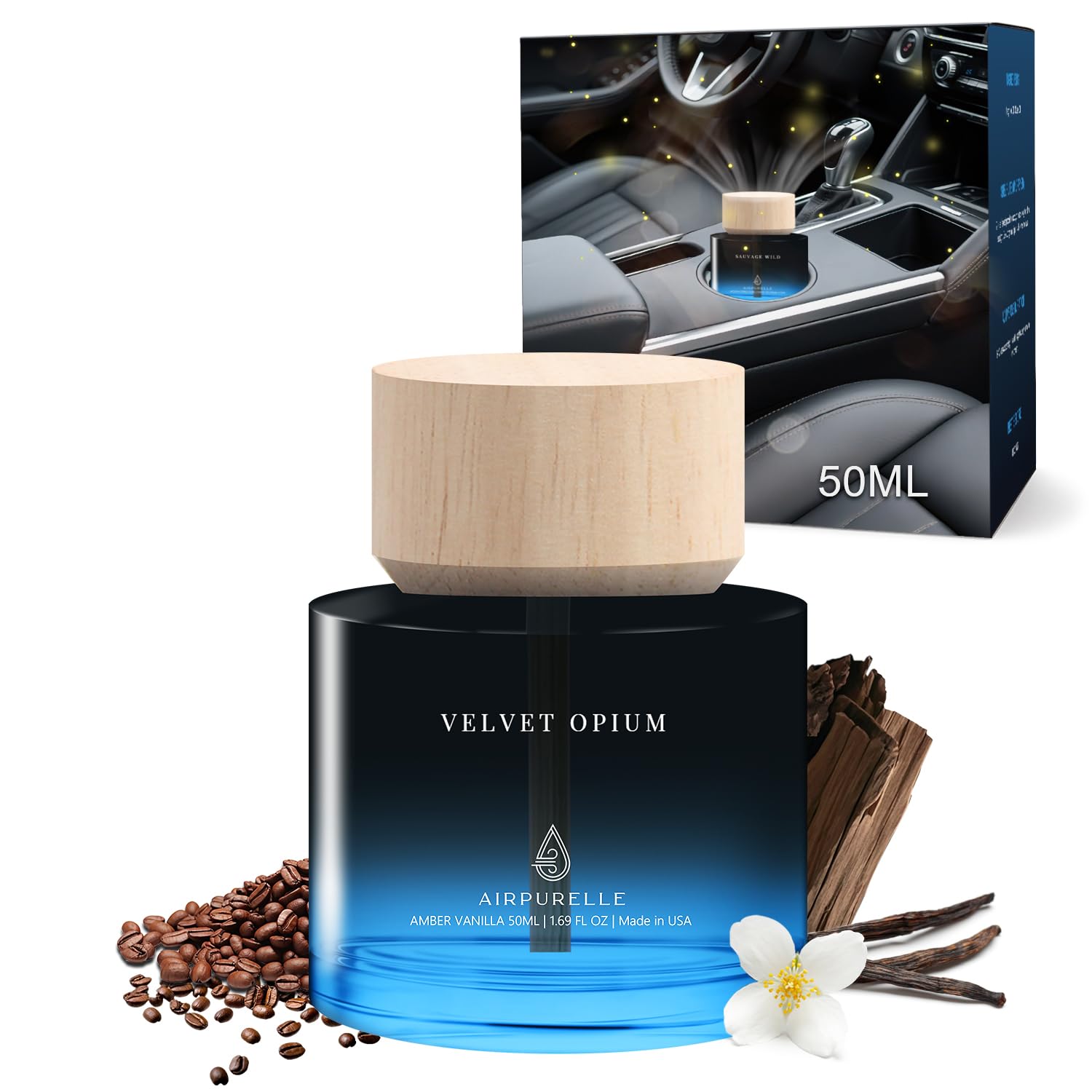 Car Air Freshener for Women Cup Car Diffuser - Long Lasting Amber Vanilla Essential Oil Diffuser for Ca r, 1.7 FL OZ/50ML Car Fresheners for Women Made in USA