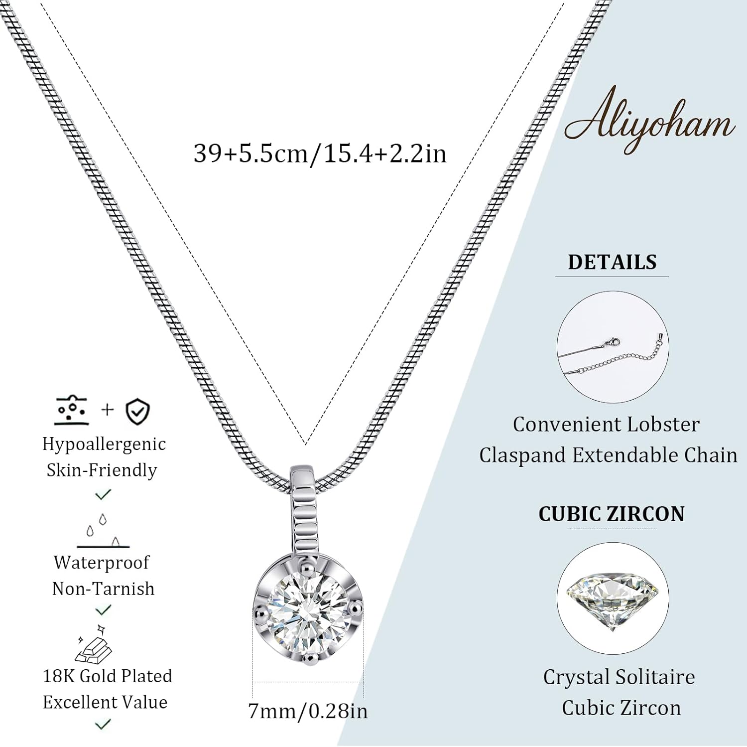 Silver Cubic Zirconia Pendant Necklace for Women, Tangle-Free Chain with Diamond-encrusted Pendant - Image 6