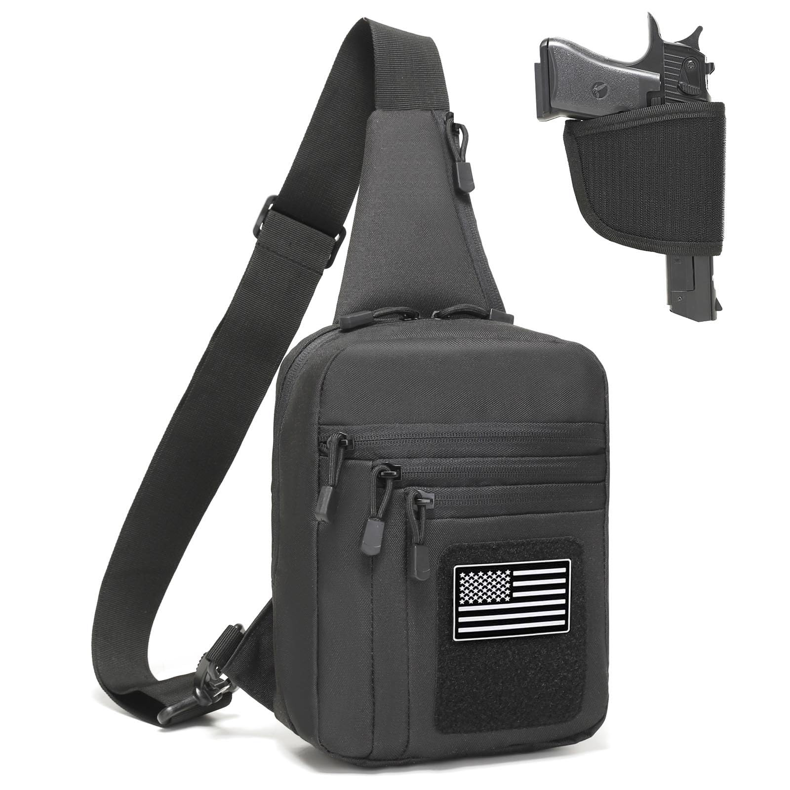 ONE WVW PIN CCW Sling Bag for Men Women, Gun Bag Chest Pack, EDC Shoulder Crossbody Bag with Holster of Pistol -Right & Left Hand, Mens Range Bags Accessories