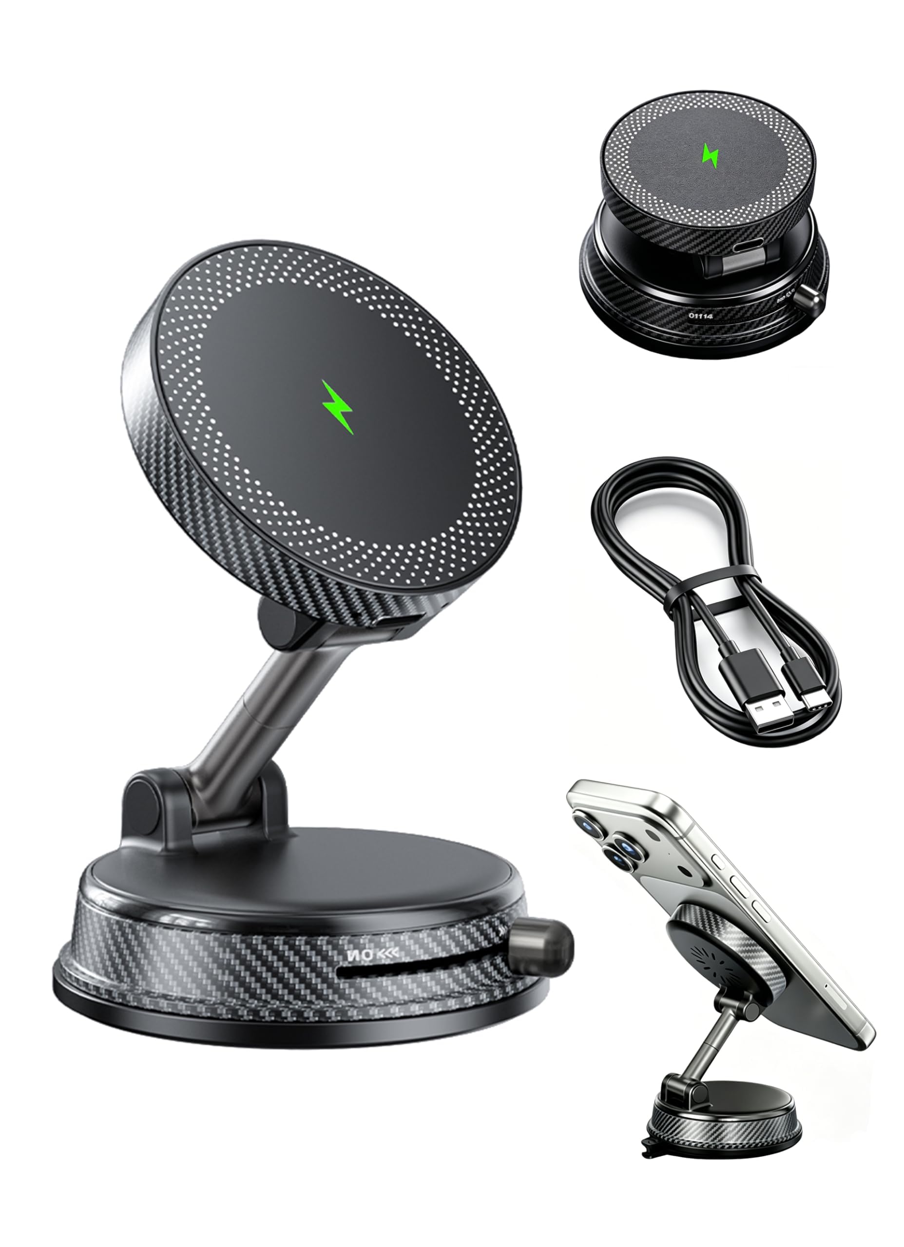 15W Wireless Fast Charger Car Phone Mount Holder with Vacuum