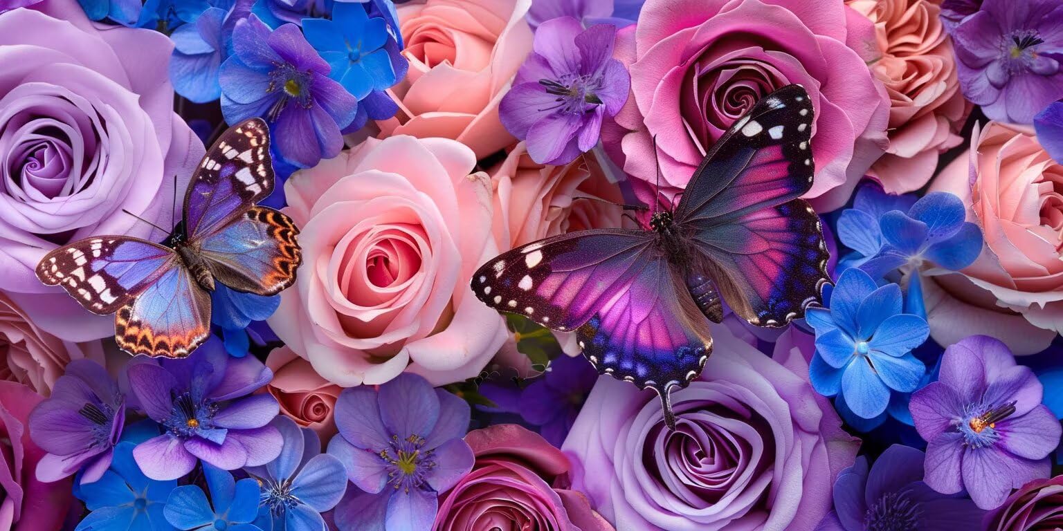 Malen Nach Zahlen Erwachsene, Rose Schmetterling, 100x130cm 2JGWX-356