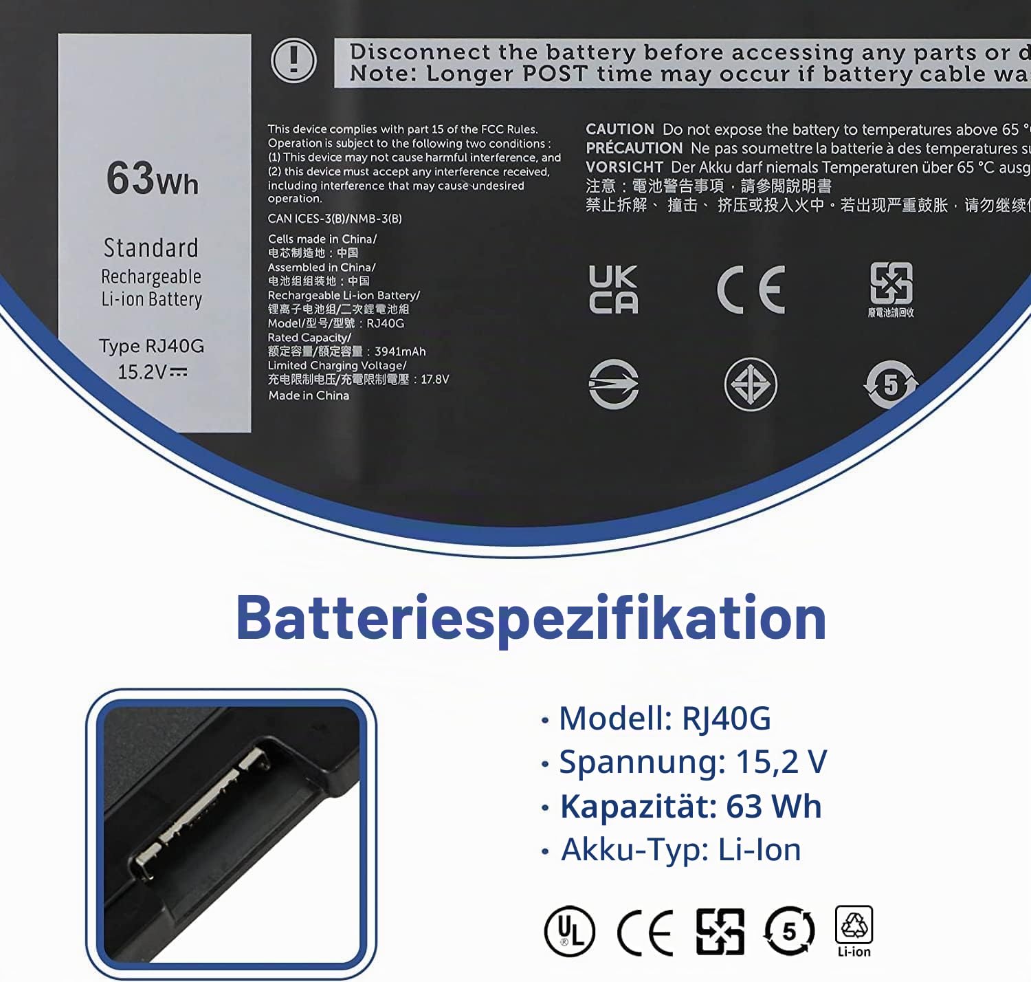 ANTIEE 63Wh RJ40G Laptop Akku Kompatibel mit Dell Latitude 14 5420 Latitude 15 5520 Precision 15 3560 Series P137G P137G001 P104F P104F001 P104F002 005R42 075X16 01K2CF WY9DX 0WK3F1 0M3KCN 15.2V