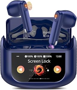 Wireless Earbuds, 2026 New Bluetooth 5.4 Ear Buds with Multifunctional Touch Screen, 48H Bass Stereo Sound Headphones with ENC Noise Cancelling Mic/5 EQ Modes, IP7 Earphones for iOS Android, Dark Blue