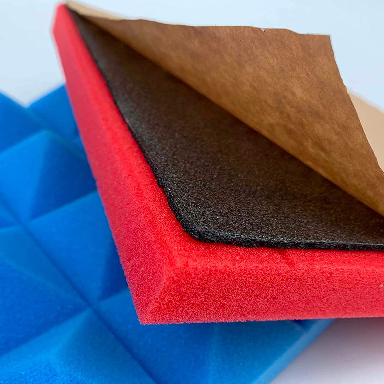Schiuma Acustica autoadesiva, Pannello fonoassorbente ignifugo, Spugna fonoassorbente antirumore,Blu 10pz 50x50x5cm