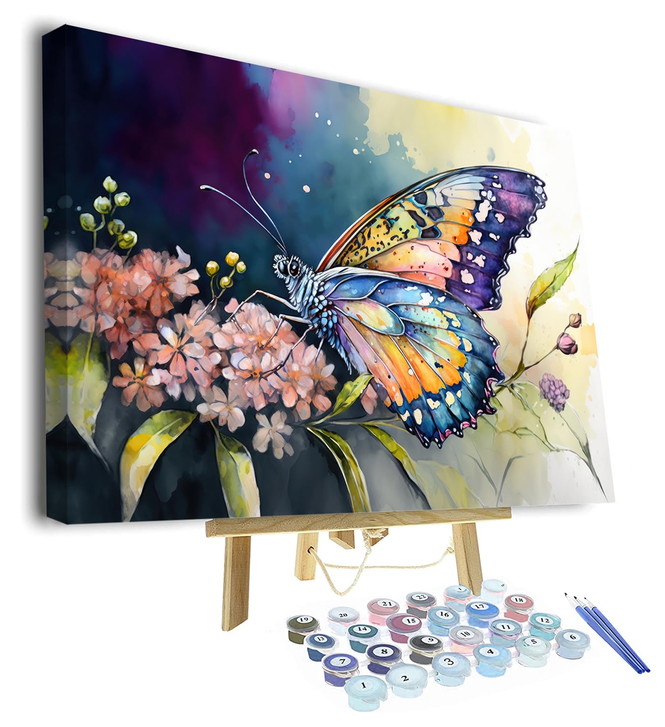 TISHIRON Colorful Butterfly Adult Paint by Number for Wall Decor Watercolor Garden Paint by Numbers, Butterfly 16x20 inch Oil Painting Kits Gift Paint by Numbers Kit for Adults Beginner with Frame