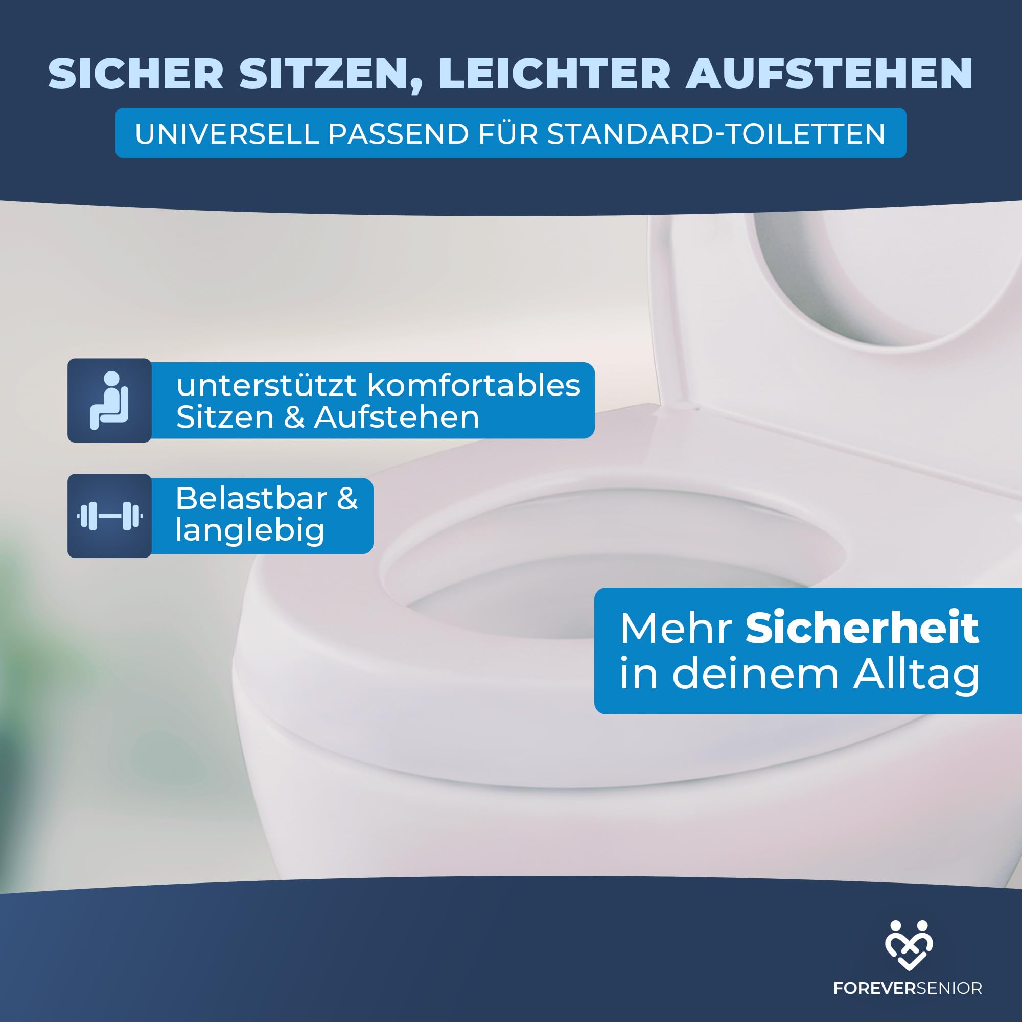 Toilettensitzerhöhung 7,5 cm – Erhöhter Toilettensitz mit Deckel & Absenkautomatik, ergonomische WC Sitzerhöhung für Senioren, einfache Montage, rutschfest & komfortabel