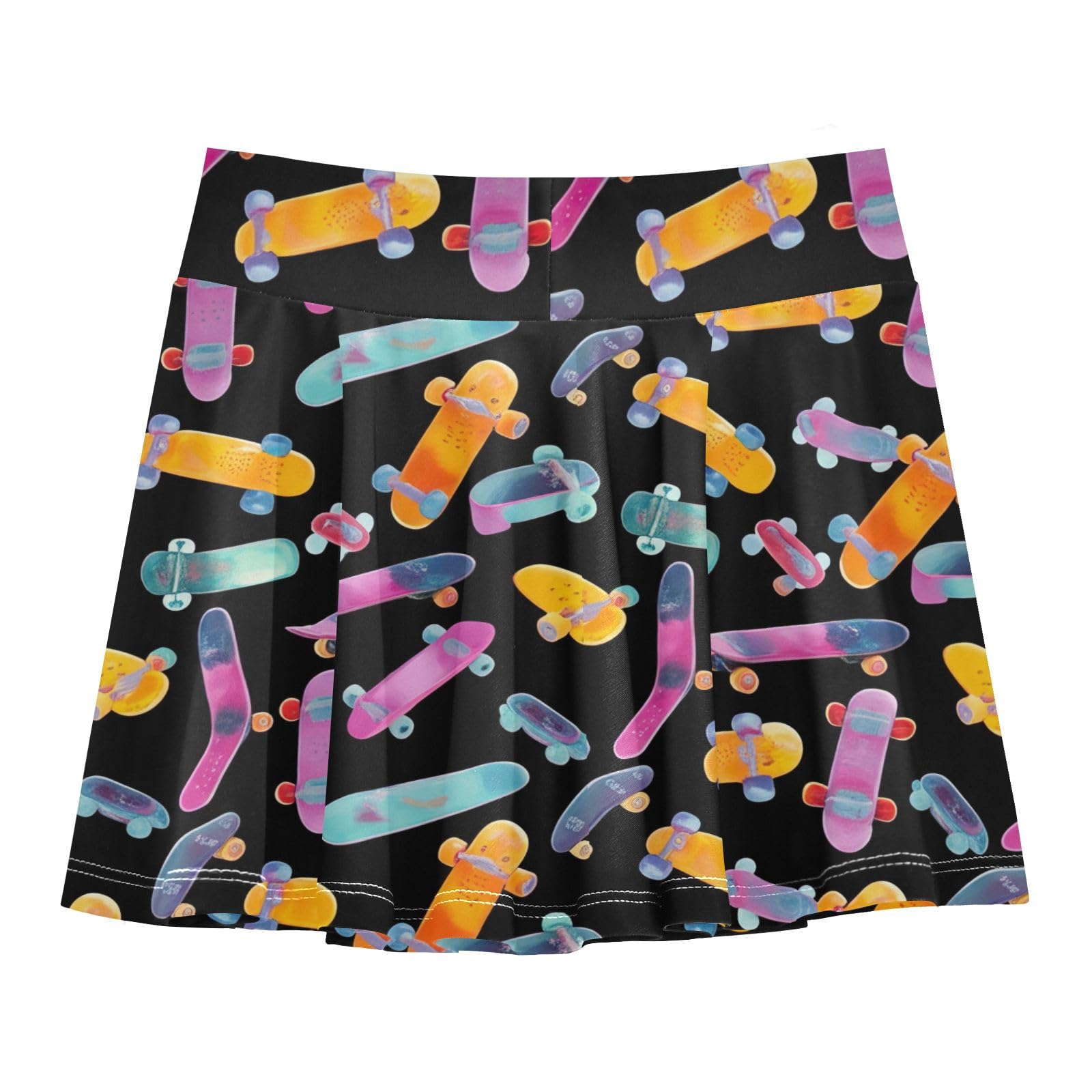 CHIFIGNO Cute Skateboards Black Little Girls Tennis Skirts High Waisted Sport Athletic Skorts Kids Golf Skort with Shorts Size 11-12