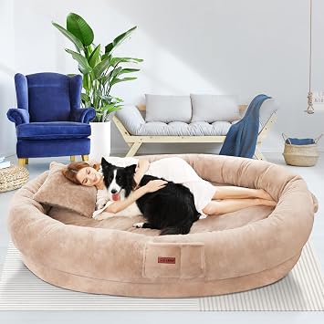 Fvkind Adult Dog Bed for Humans, Human Dog Beds, 73"x56"x12", Khaki