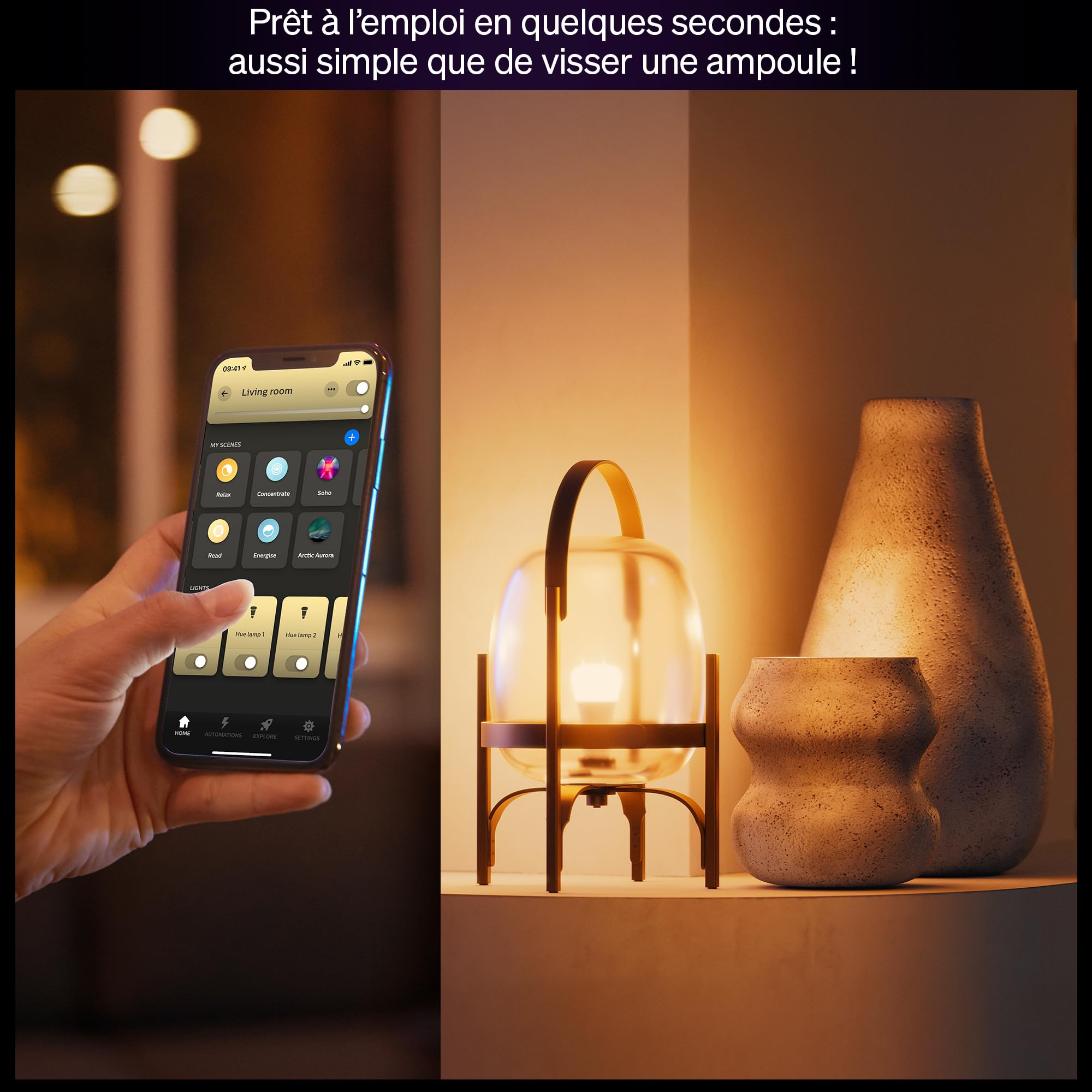 Philips Hue Ampoule LED connectée A60, White Ambiance, Culot E27, 6 W, Spectre complet 1000-2000 K, 810 lumens, Intensité variable, Compatible avec Alexa, Google Assistant et Apple Home, pack de 3