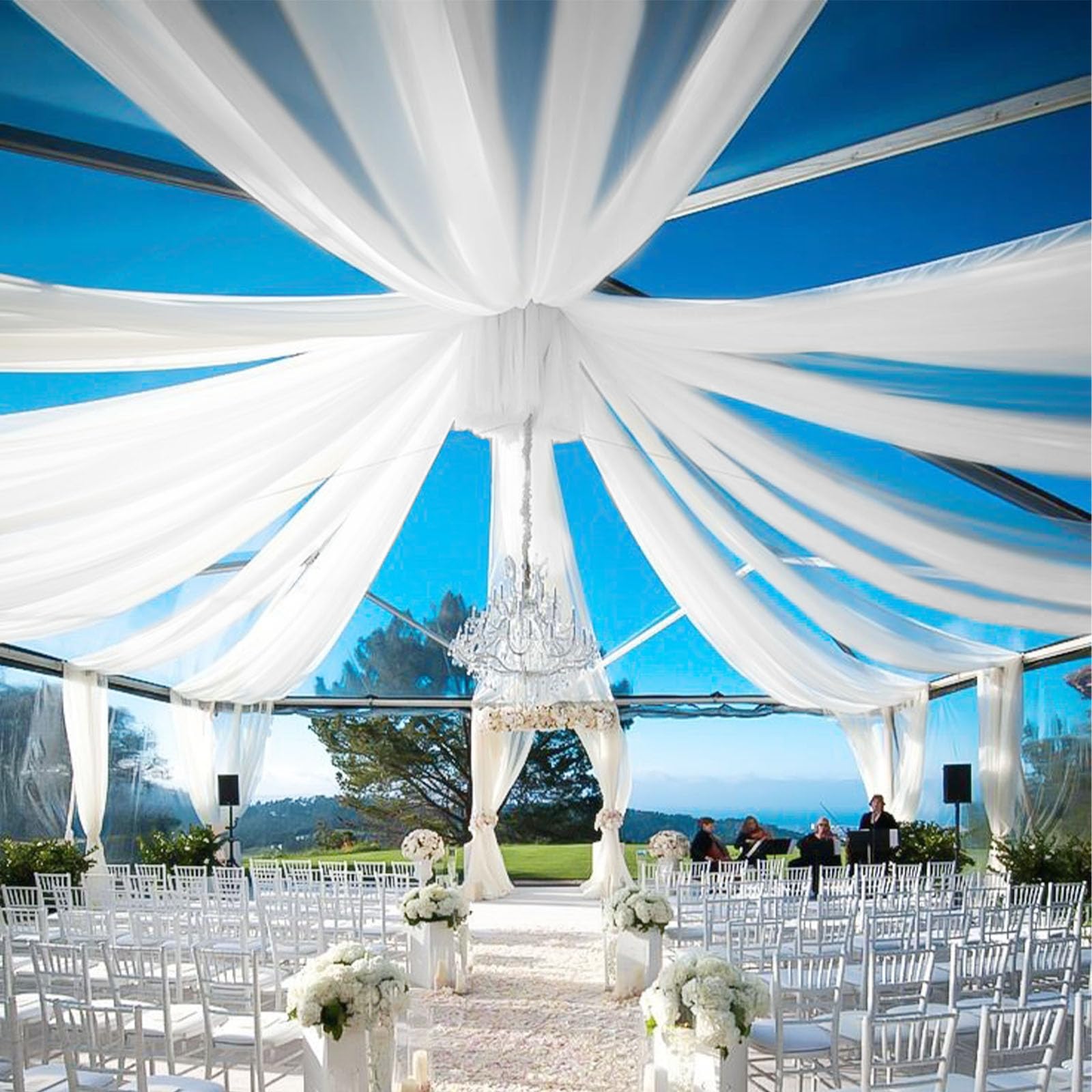 Lot de 8 rideaux de plafond blancs en mousseline de soie transparente pour mariage, fête, cérémonie, scène - 1,5 x 6,1 m