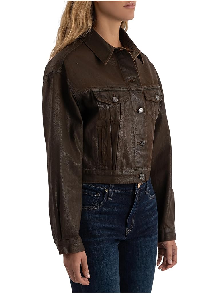 Brown KUT from the Kloth Emrie - Coated Long Sleeve Denim Jacket