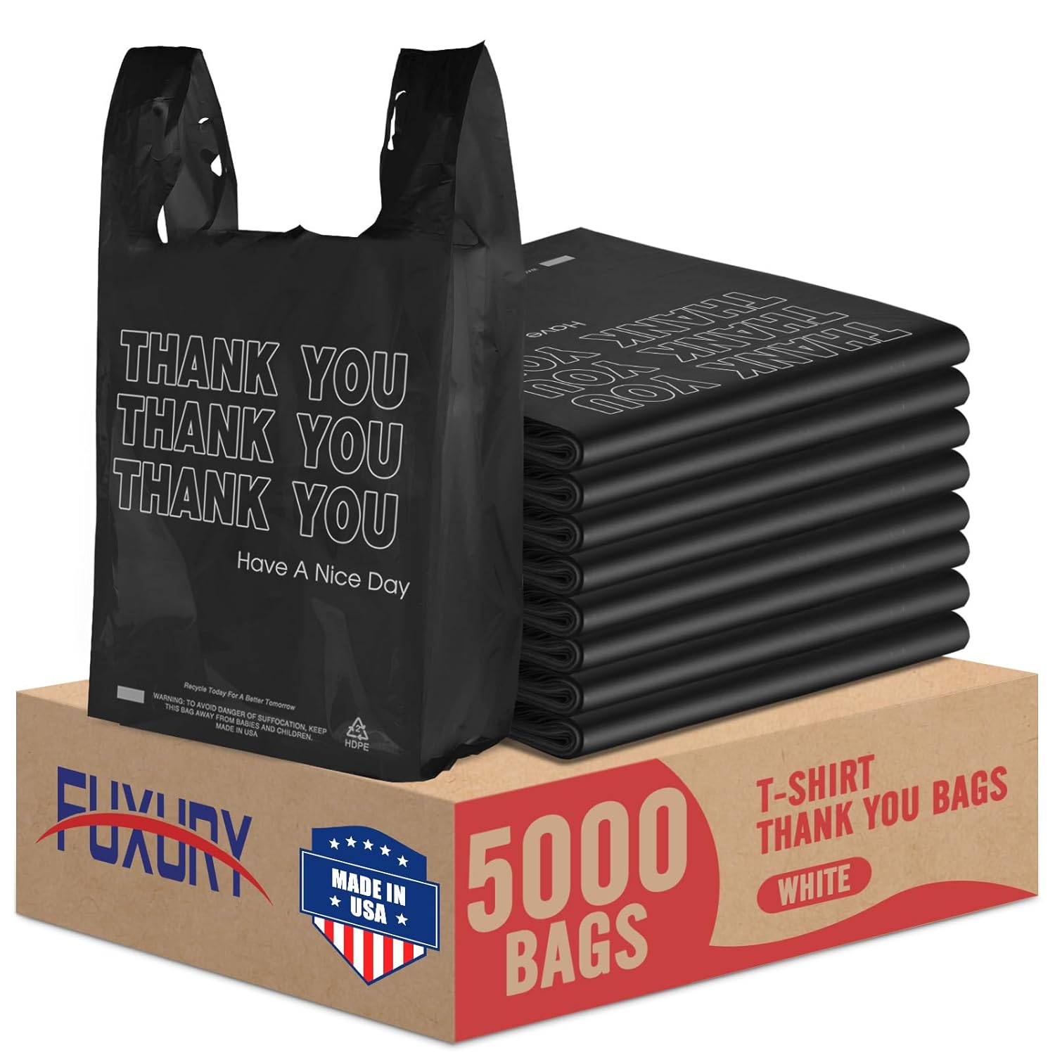 Fuxury 5000 Count Thank You Bags, 12" x 6.5" x 21", 0.47 mil, white