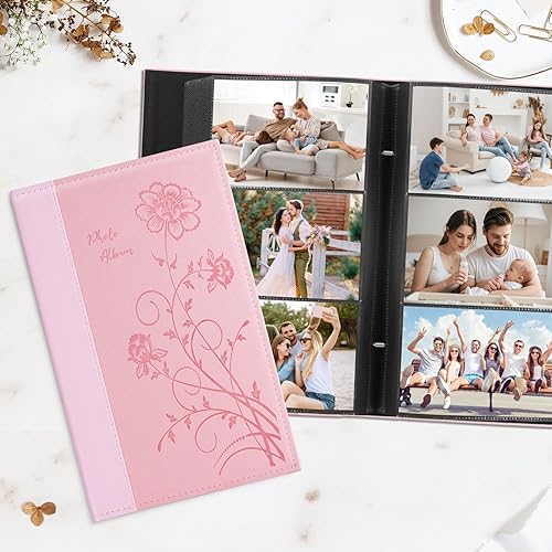 Miniatura 4 de Artmag Álbum de fotos de 4 x 6 pulgadas, 300 fotos, cubierta de cuero de gran capacidad, para bodas, álbumes de fotos familiares con capacidad para