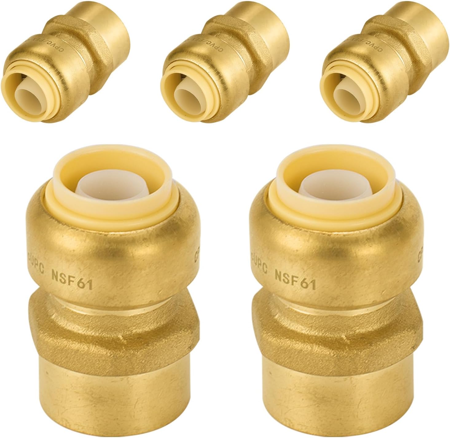 2 PCS Foskan 3/4" Push-to-connect x 1/2"Female Thread Brass Coupling,Push Fit Fittings to Connect PEX, Copper, CPVC, PE-RT Pipes, with Disconnect Clip for Plumbing Repairs(PTC x FNPT)