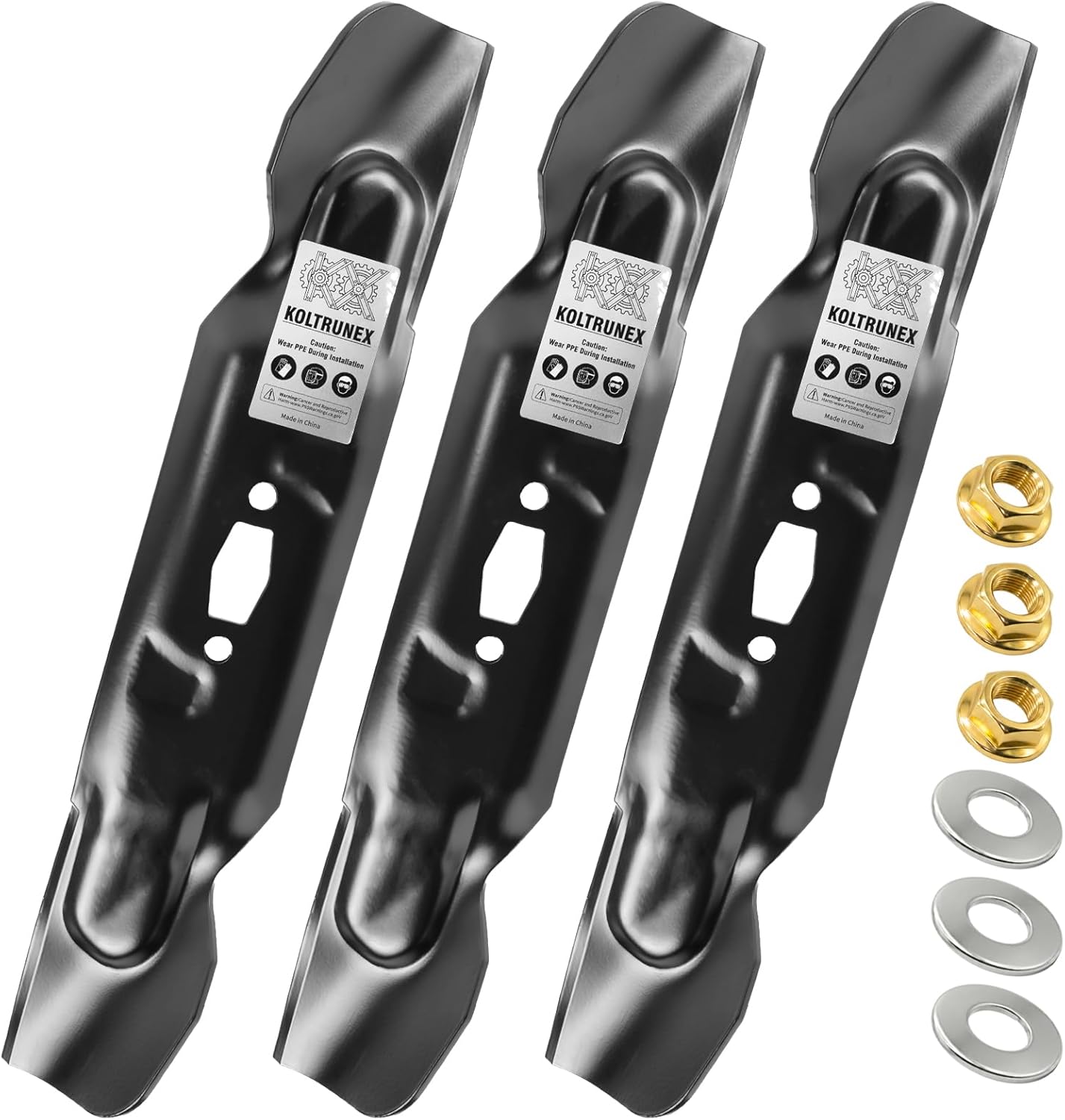 High-Lift 18.5" Mower Blades for 54" Deck Replacement for Cub Cadet MTD Troy-Bilt 742P05086 490-110-C194 490-110-Y194 Craftsman CMXGZAM110194 Diamond Center Hole 3 Pack with Nuts and Washes