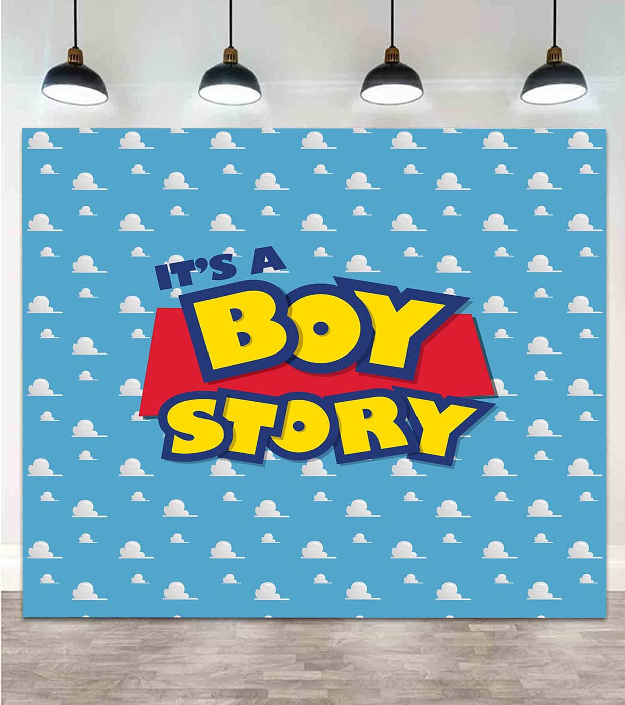 Art Studio It's a Boy Story Backdrop Birthday Party Theme Photo Background Blue Sky White Clouds Photography Backdrops Baby Shower Kids Hero Photo