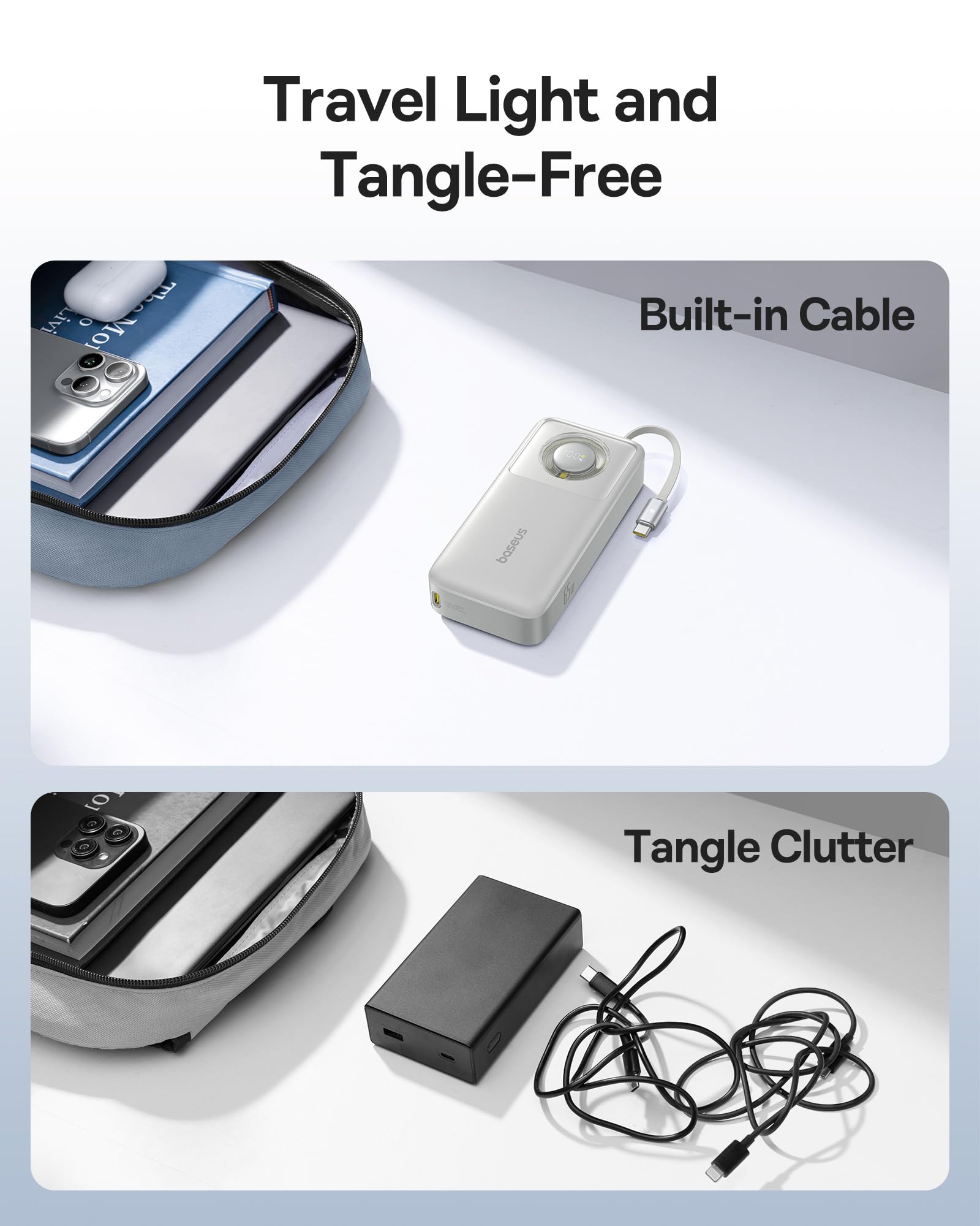 Powerbank Baseus Free2Pull Chargeur Rapide 65W Gris