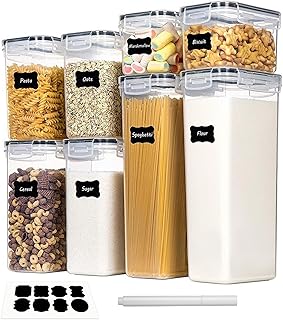 8 Boîtes de Rangement Alimentaire - Pots de Rangement Cuisine - Boîtes Hermétiques Alimentaires - Boîtes à Céréales, 14L, Empilables, avec Stylo et Étiquettes, Idéales Stocker Céréales, Pâtes, etc