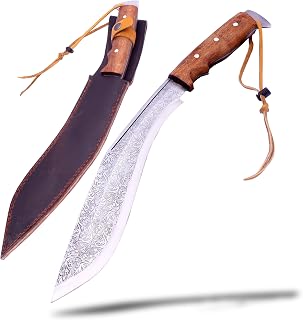 THE NEPAL Authentic Afghan Kukri - Official Issue | High-Grade Carbon Steel Blade | Ergonomic Handle | Protective Sheath Included | Flower pattern etched