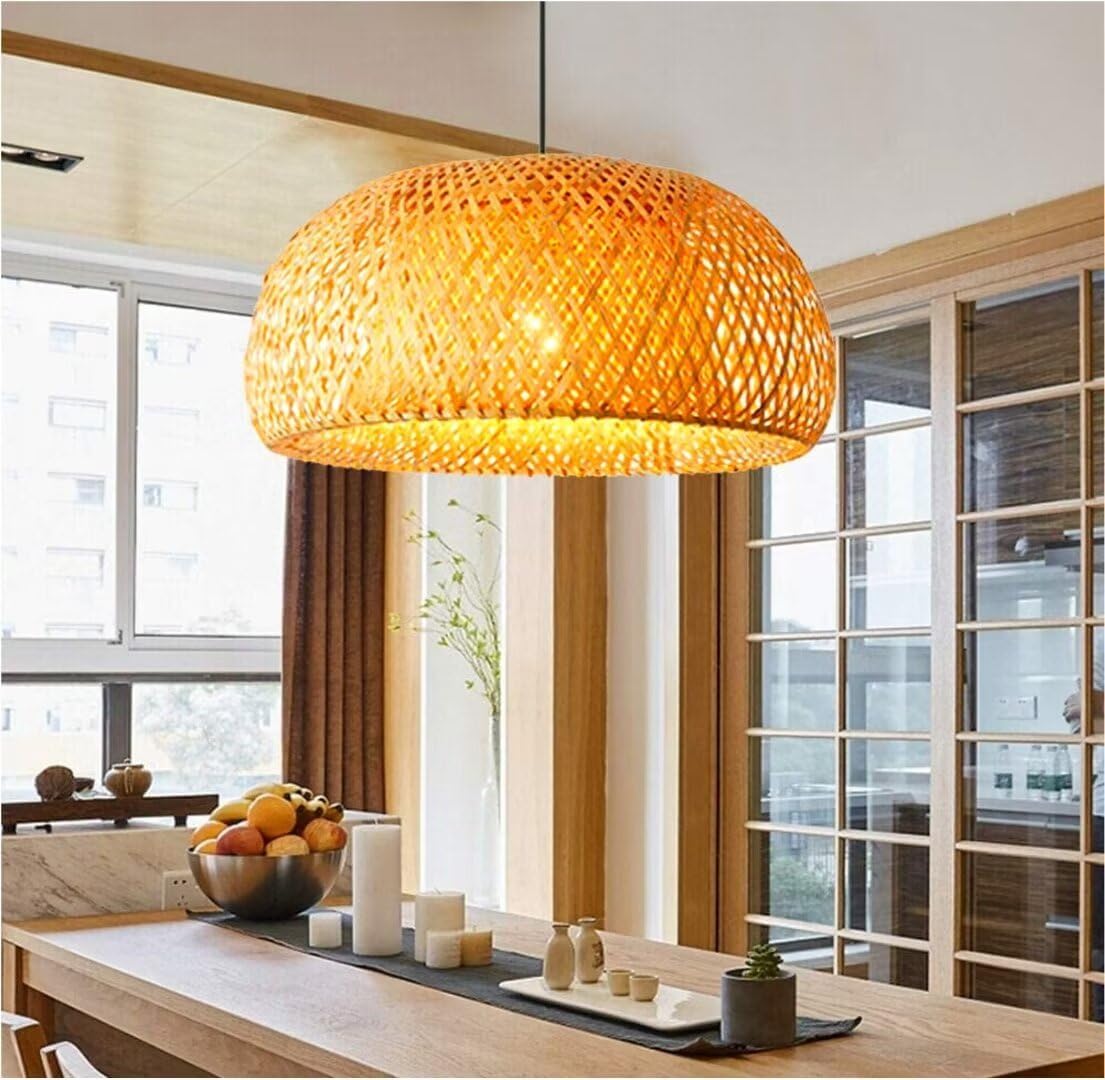 Rattan Pendant Lights, Wicker Pendant Lighting Bird's Nest Shape Lamp Shade with Adjustable Cord Natural Bamboo Woven Chandelier Living Room Ceiling Hanging Light Fixtures for Dining Room Bar Cafe