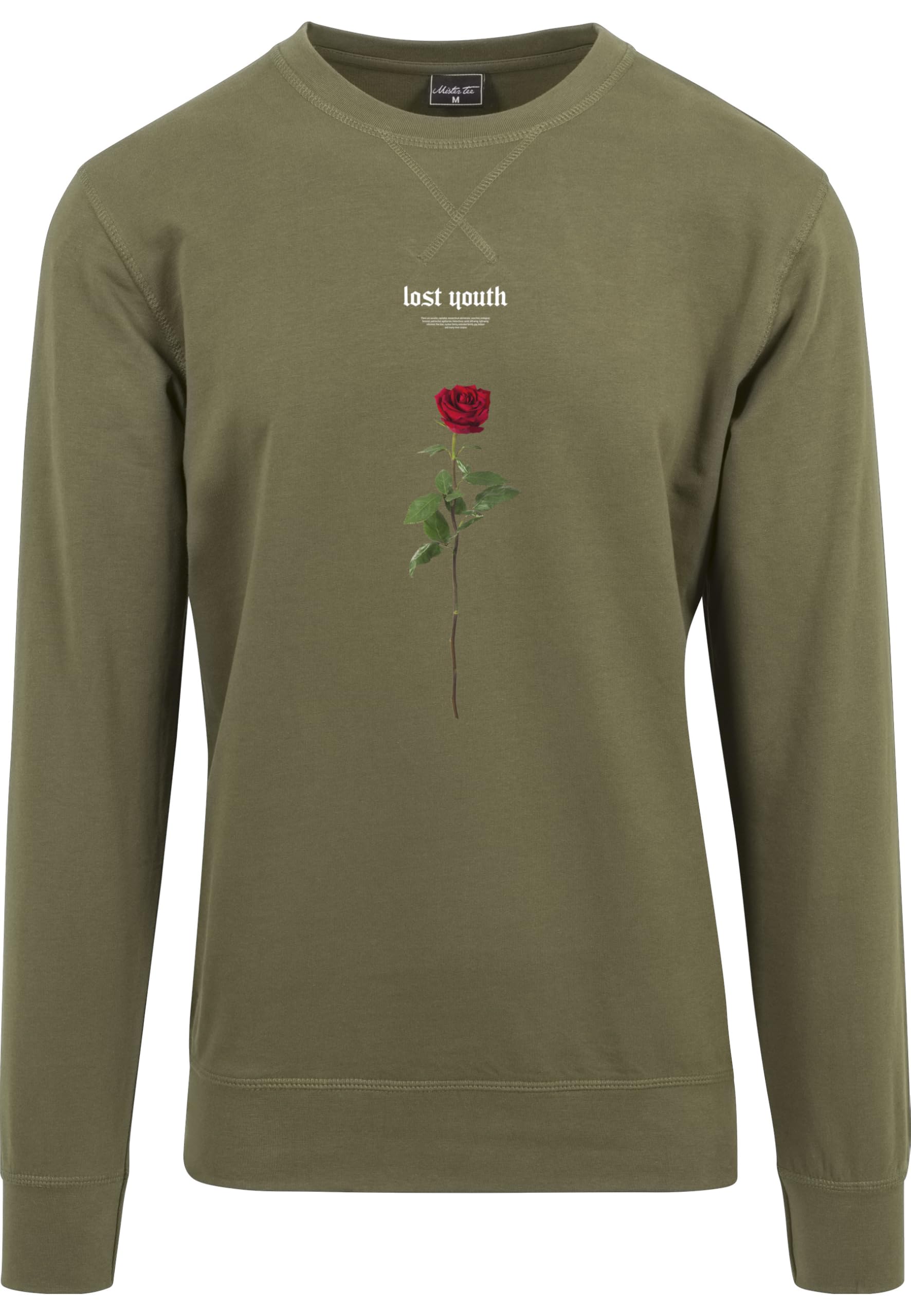 Mister Tee Men's Lost Youth Rose Crewneck Sweatshirt, OLIVE,