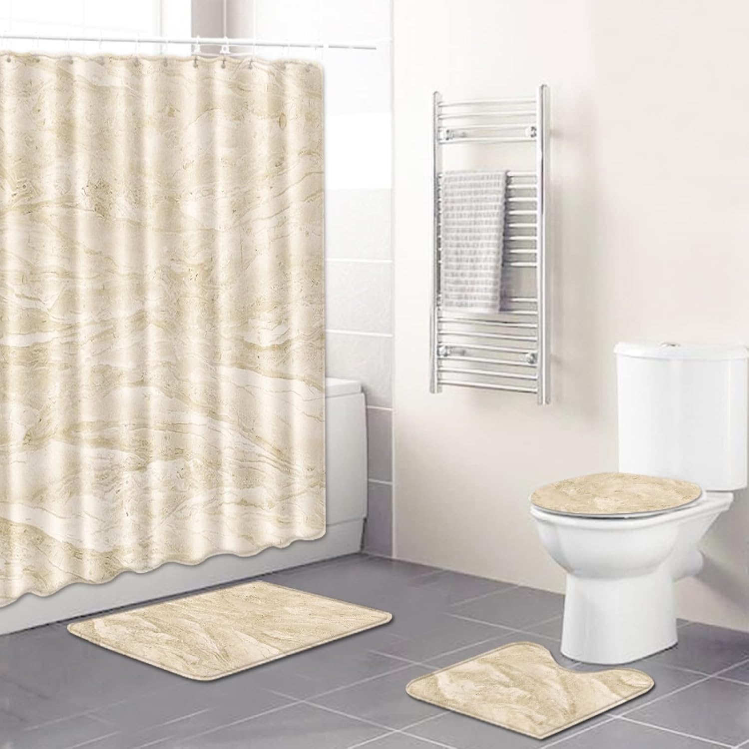 ZQMHCY Alfombra Baño Color Sólido Beis Alfombrilla Baño Juego de 3 Piezas Lavable,Suave Felpudo*1Tipo U+Alfombrilla Baño Antideslizante*1 (45x75) +Espesar Alfombrilla para Inodoro*1