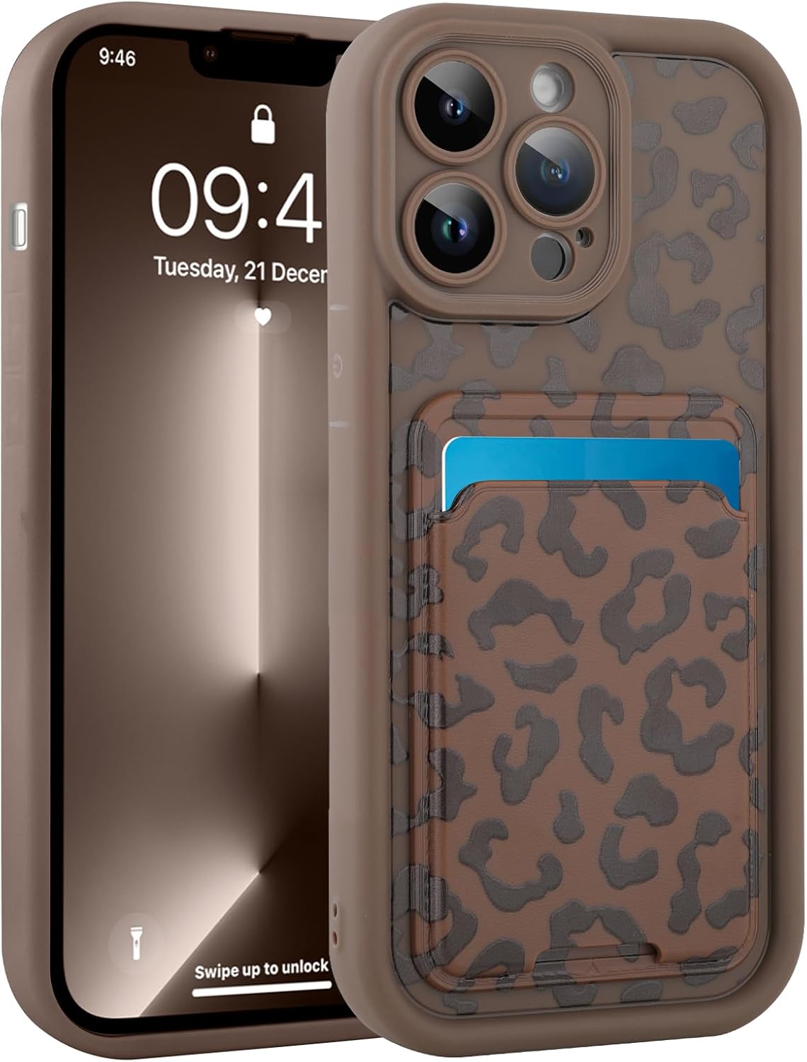 MOWIME Compatible with iPhone 13 Pro Max Case with Card Holder, Cheetah Print Shockproof Soft TPU Protective Cover Women Girls, Anti Scratch Wallet Case for iPhone 13 Pro Max 6.7 Inch, Brown - Image 6