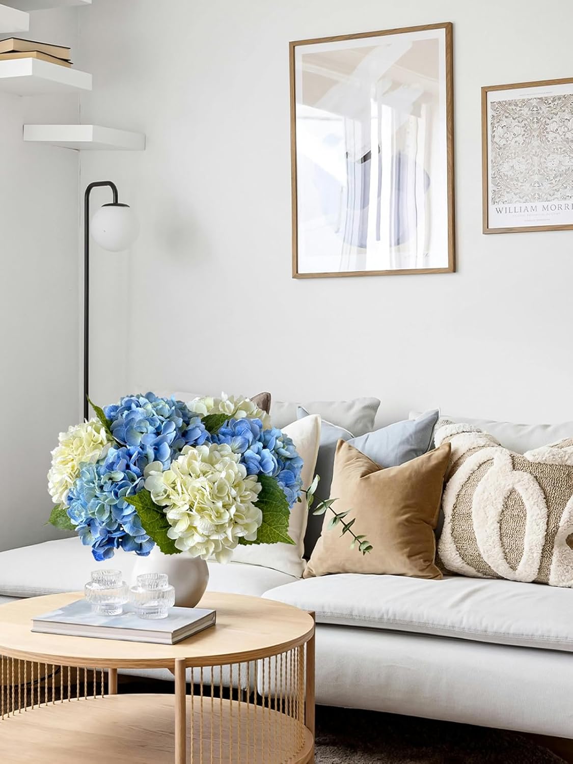 4 Pcs Real Touch Hydrangeas Gradient Blue Artificial Hydrangeas Flowers Real-Looking Faux Latex Hydrangea for Kitchen Living Room Porch Home Decor Baby Shower Party Wedding Table Centerpiece - Image 7