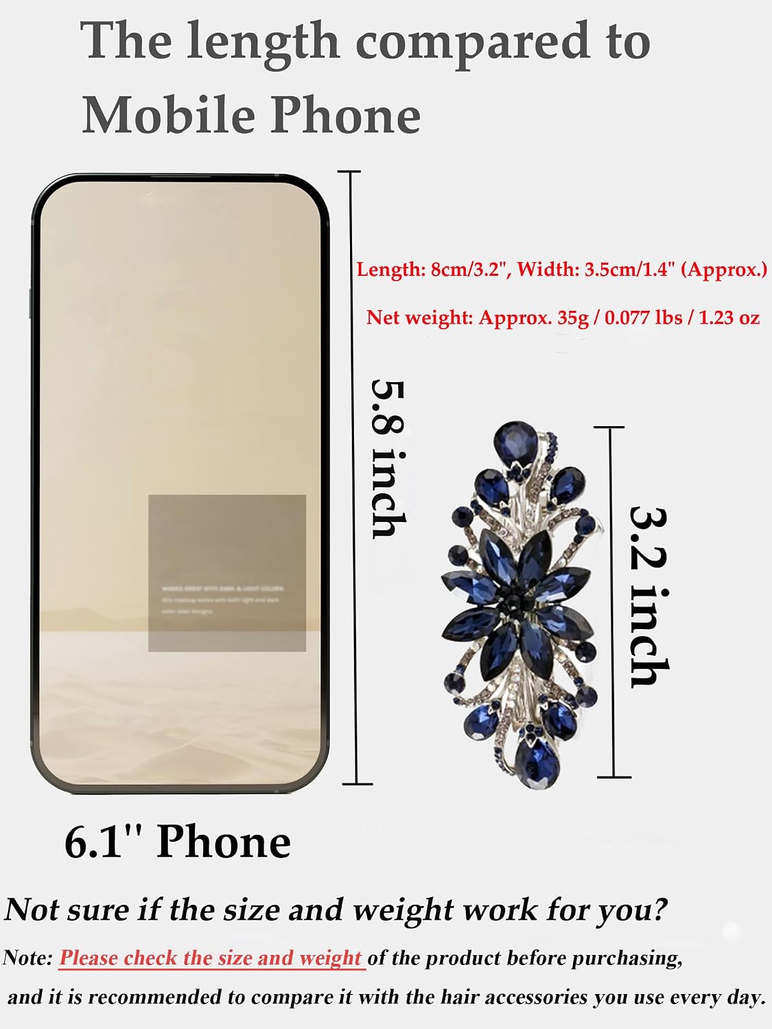 Flower Luxury Jewelry Design Hairpin Rhinestone Hair Barrette Clip for Mom (Dark Blue)