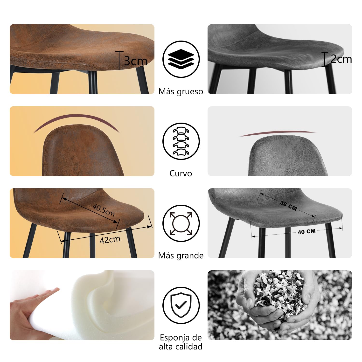 MEUBLE COSY Juego de 4 Sillas de Comedor Vintage Retro Sillón Tapizado en Gamuza con Patas Metálicas para Cocina Salón